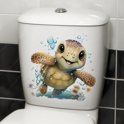 Cute Animal Wall Stickers Turtles Frogs Sunflowers Parrots Flowers Bathrooms Toilet Stickers Decorative Waterproof Door Fridge Stickers ARI