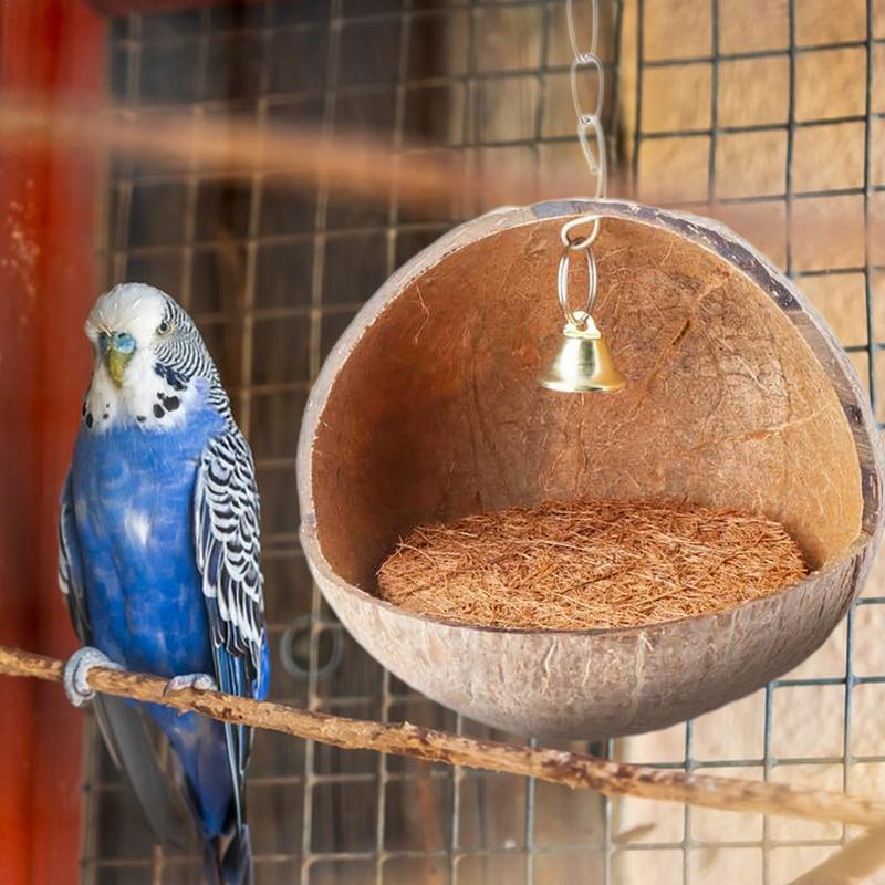 Kokosnötsfågelhus Naturligt Parakitbo Fågelbohus Hydda Bur Bekvämt Kokosnötsskal Fågelbo Parakitbo För