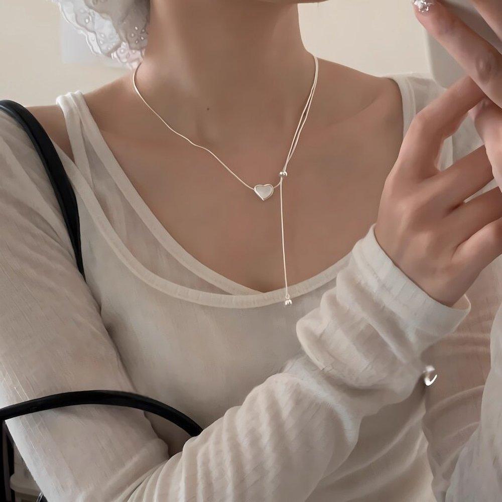 Women's Silver 925 Heart Adjustable Choker Necklace