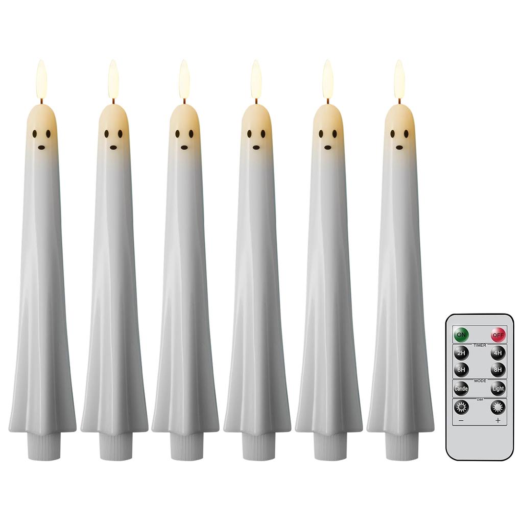 Ghost Shaped Plastic Candles Battery Operated 2/4/6 Pack White Spooky Candles with Remote and Timer for Wedding Party Home Decor