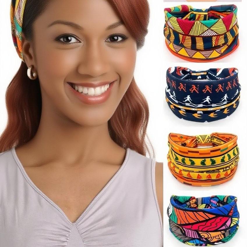 Women's Sports Elastic Print Headband - European & American Style, Sweat-Absorbing Hairband with Bow Design