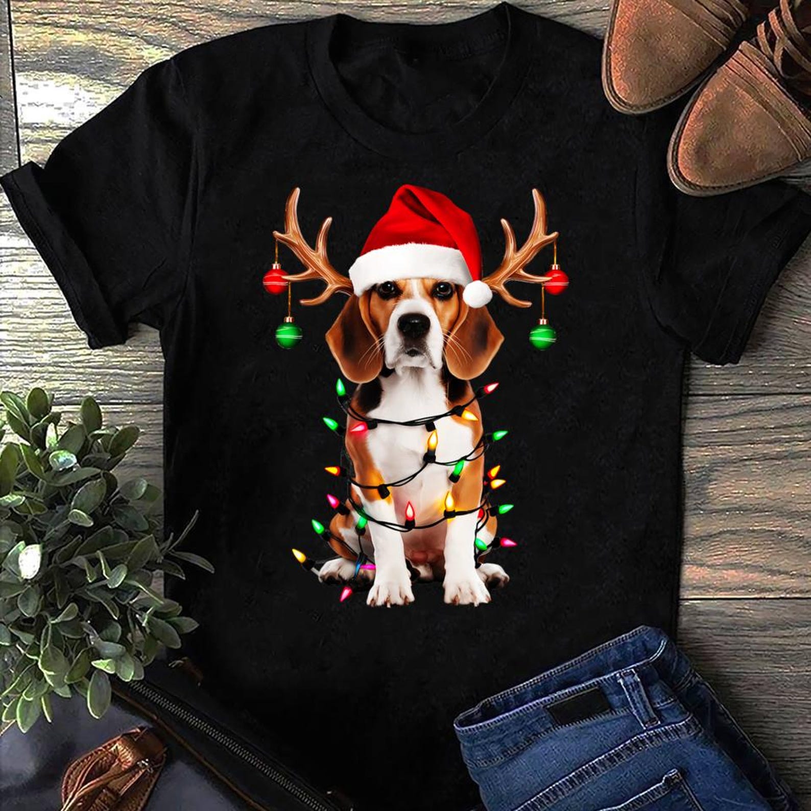 Beagle Christmas Tree Shirt Beagle Santa Hat Lover Gifts Beagle T-Shirt - Beagle Gifts, Beagle Christmas, Beagle Tee, Beagle Lover S