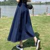 Women's Long Denim A-Line Pleated Skirt Summer Mid-Length, High Waist, Casual and Versatile