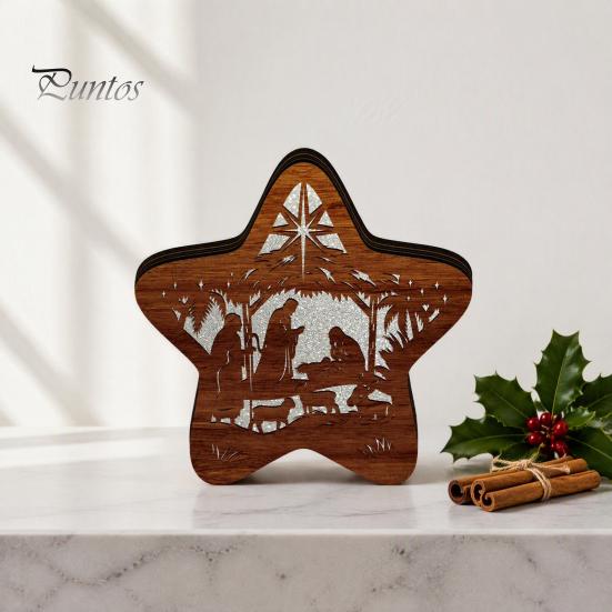 Atmospheric Room Lighting 3D Wooden LED Christmas Night Light, Hollow Carved Tabletop Decor Table Lamp with Warm Glow, Festive Holiday Home And Office