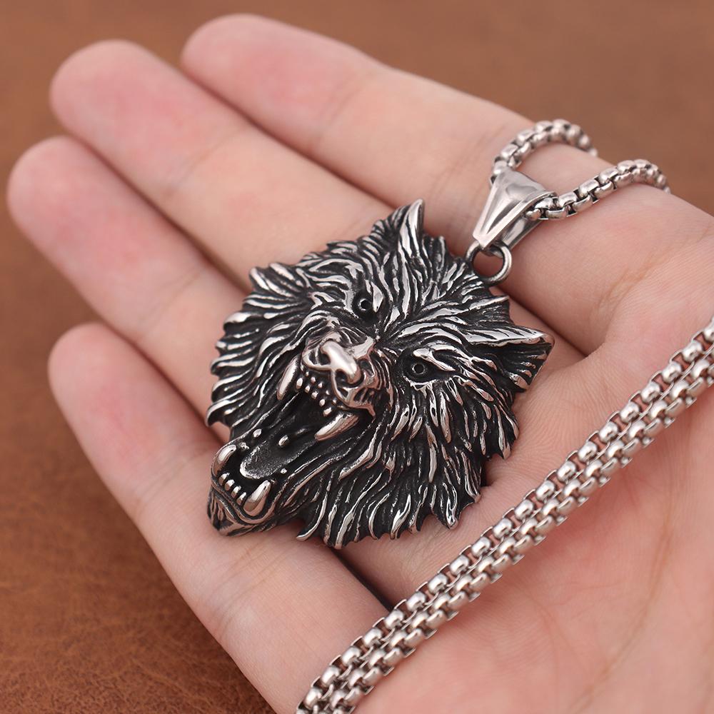 Trendy Nordic Viking Wolf Necklace for Men Popular Charm Stainless Steel Mythology Fenrir Necklaces Amulet Jewelry