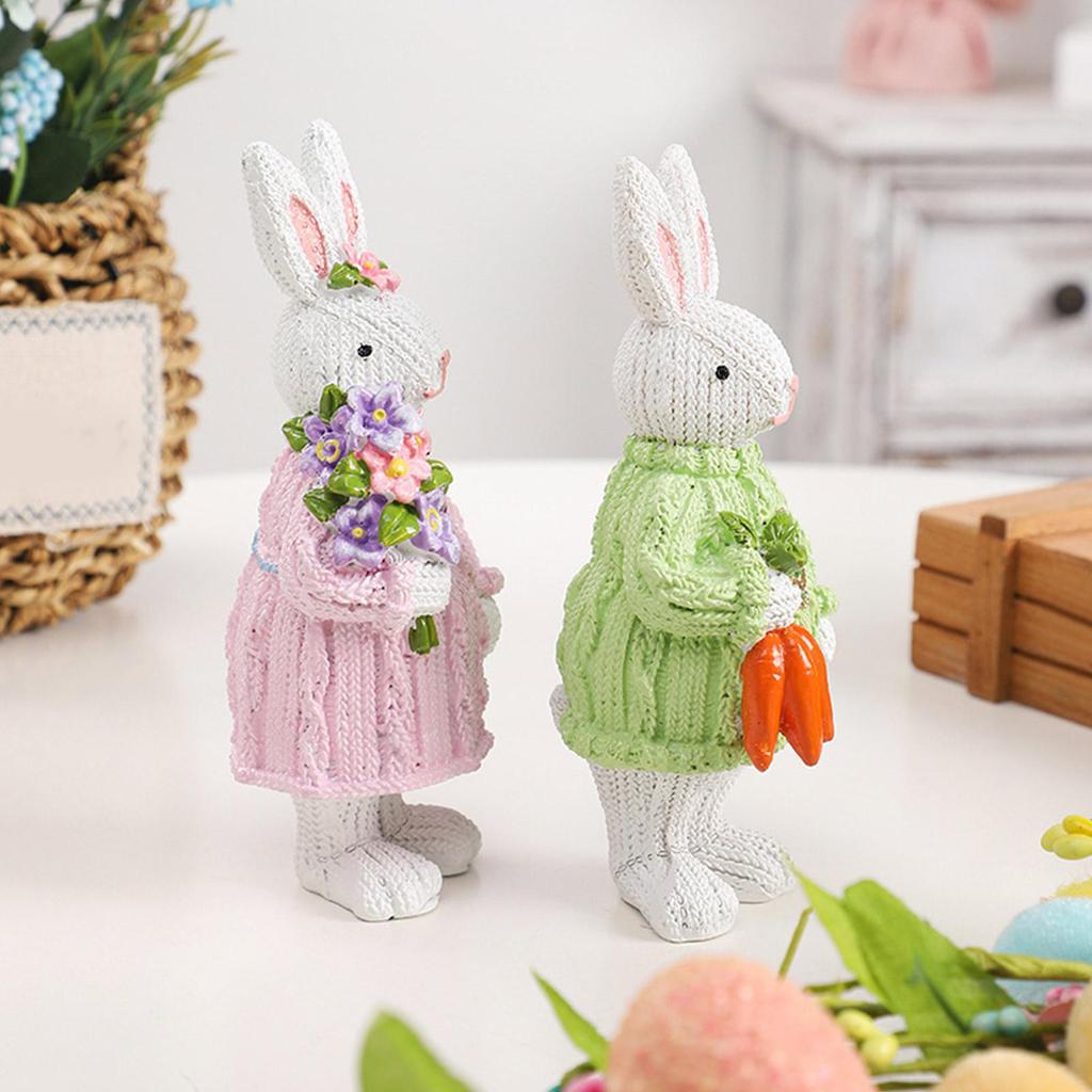 Rabbit Statue Easter Figurines Hold Carrot Small Spring Rabbit Sculpture For Desk Entryway Office Shops Living Room Bedroom