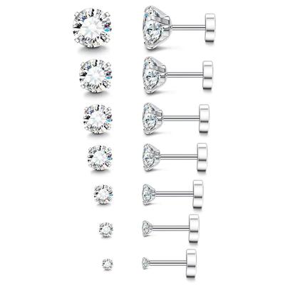 Flache Zirkonia Ohrstecker aus Edelstahl – Rundes Scheibendesign für Knorpel & Conch, Vielseitiger High-End-Stil.