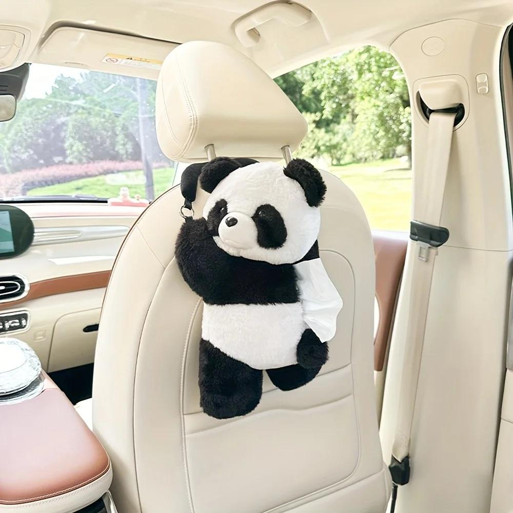 1pc Plush Panda Car Tissue Holder Boxes Car Backseat Hanging Tissue Bag Box Plush Holder Cover Auto Toys Interior Decoration