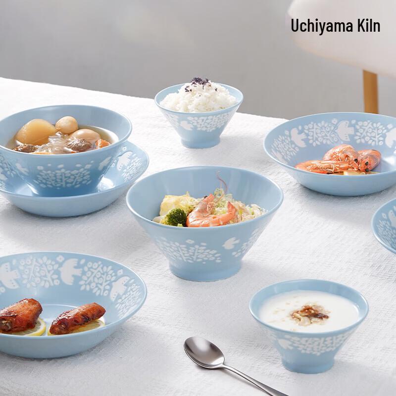 Neishanyao Ceramic Rice Bowl Set - Blue Feather Series