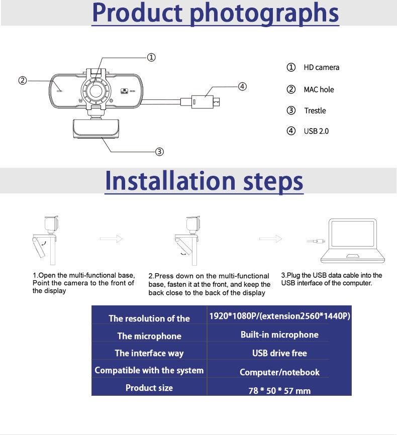 HD USB Webcam for Live Streaming & Conferencing with Built-In Microphone & WiFi, Driver-Free.