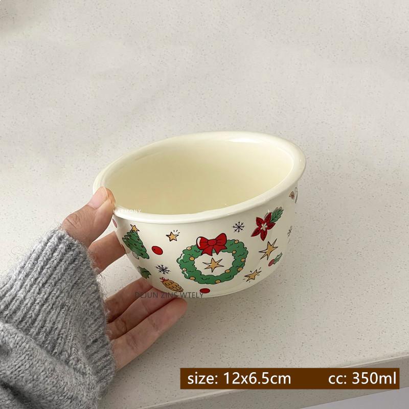 Cute Ceramic Plates Christmas Party Desserts Cake Plates Children's Breakfast Milk Cups Household Kitchen Ceramic Noodle Bowls