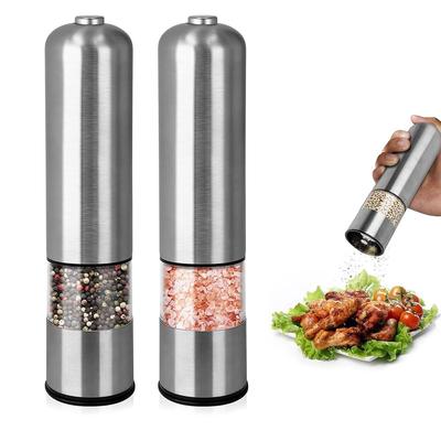 Set of 2 Electric Pepper Mills, Stylish Battery-Operated, for Pepper and Rock Salt, Adjustable Coarseness, One-Hand Automatic Operation