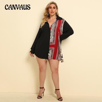 Camicia da donna di grandi dimensioni Camicia sexy a maniche lunghe ampia con stampa etnica a vento primaverile e autunnale