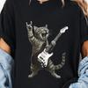Rock On Katze spielt E-Gitarre T-Shirt, Lustiges Musikliebhaber Geschenk, Cooles Rockband Grafik-T-Shirt für Gitarrenfans