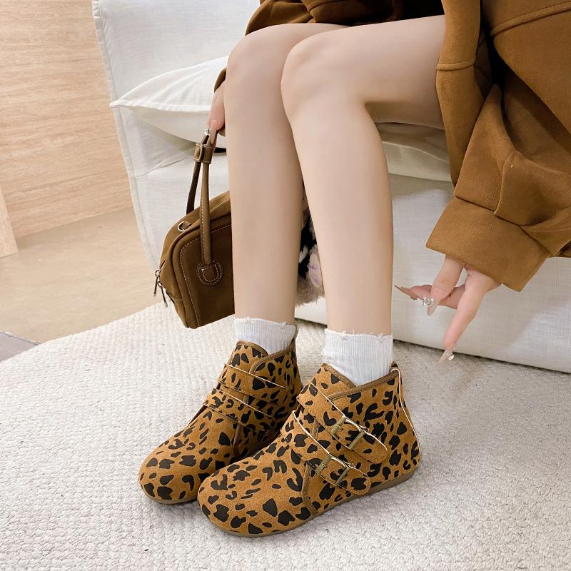 Fashion Fashion Booties Autumn New Round Toe Suede Metal Buckle One Strap Soft Sole Anti-slip Wear-resistant Flats