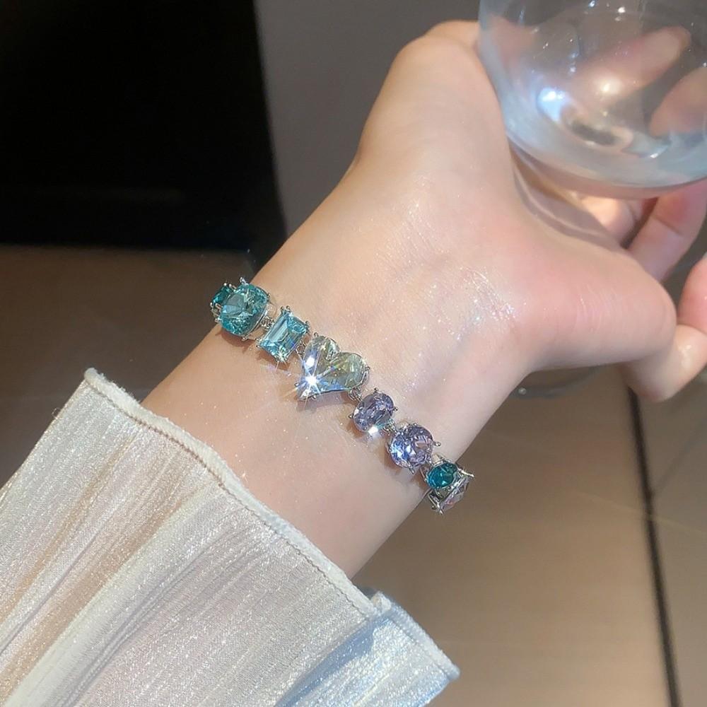Square Round Colorful Rhinestone Bangle Jewelry Accessories Women's Hand Bracelet  Women Girl
