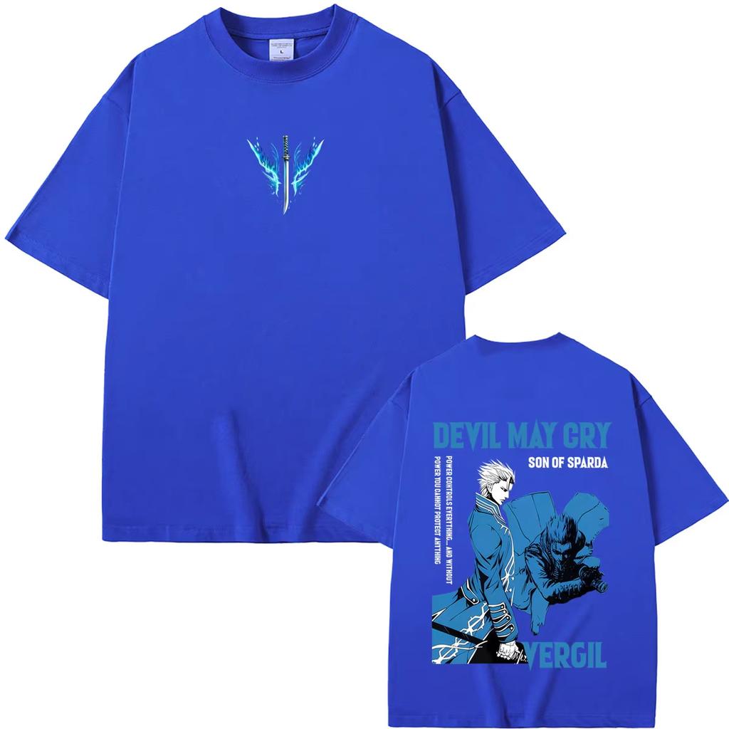 Summer New Anime Devil May Cry Son of Sparda Vergil T-shirt Men Women Harajuku Hip Hop Punk T-shirt Retro Vintage Graphic Oversized T Shirt