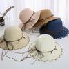 Wide Brim Bohemian Beaded Strap Straw Hat Spring Summer Women's Sun Hat Folding Straw Hats  Female