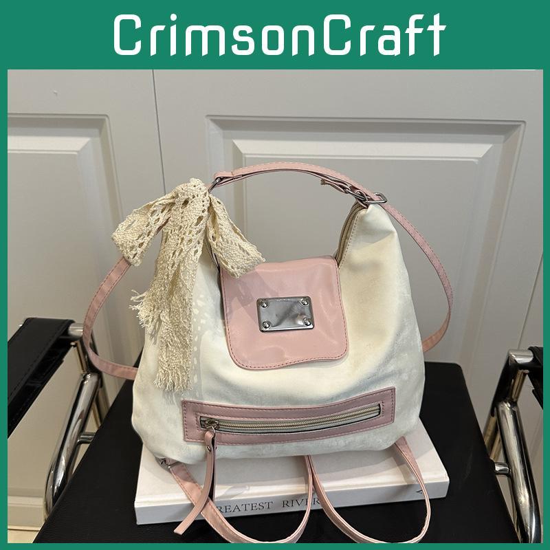 Fashion Color Blocking Design Women Casual Tote Bag With Plush Pendant For Daily Use