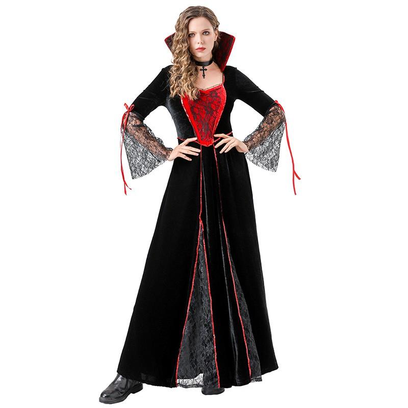 Witch Costume Dress Women Halloween Cosplay Stage Performance Medieval Fantasy Outfit With Collar