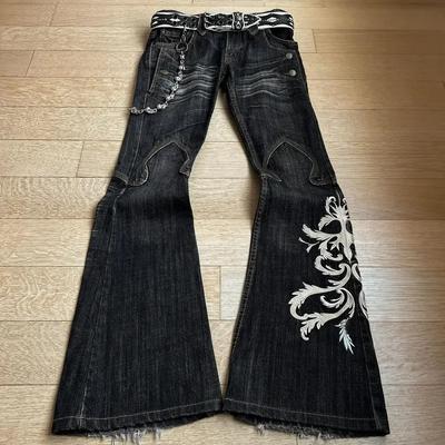 Jeans ricamati Harajuku retrò da strada Y2K Pantaloni micro svasati elasticizzati da donna Pantaloni dritti aderenti da ragazza hot Pantaloni hip hop gotici