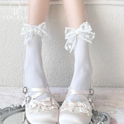 White Lace Butterfly Lolita Elegant Beige Student Lolita Short Tube Socks Pure Desire Bow Mid Tube Socks