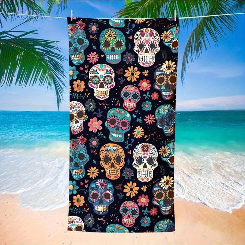 

1pc Eye-Catching Beach Towel, Multicolor Sugar Skull Design, Stand Out at the Seaside, Quick-Dry Soft,Super Absorbent,Microfiber W40*H60(CM)