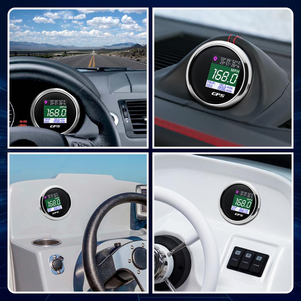 AD 52mm 12V 24V Digital GPS Speedometer TFT Screen Trip ODO Mph Knot Km/h GPS Antenna For Motor Boat Car RV Speed Meter