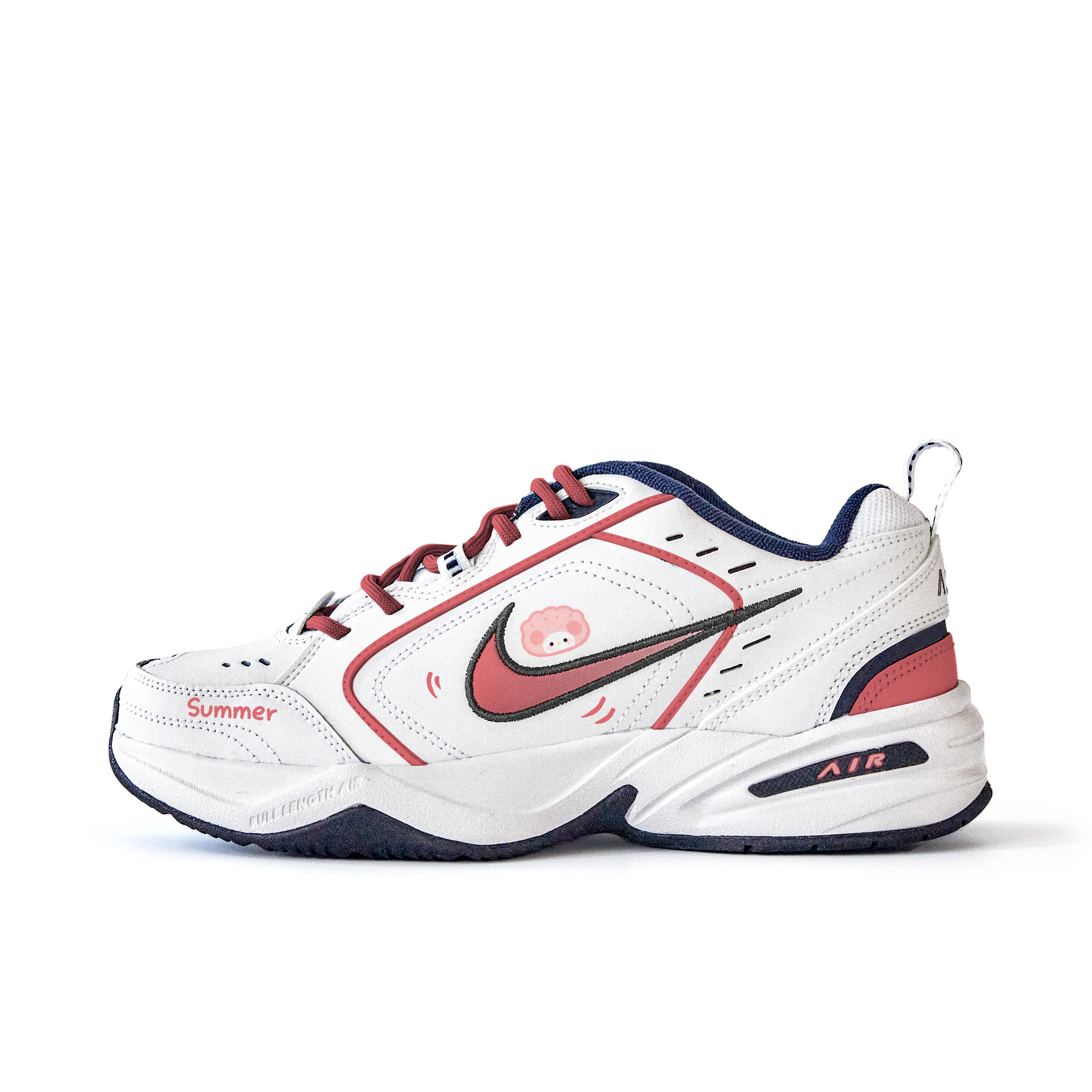 

Nike Air Monarch 4 Slip Resistant Abrasion Resistant Low top Chunky Sneakers Unisex White Red 415445-102 (Team746-) 43