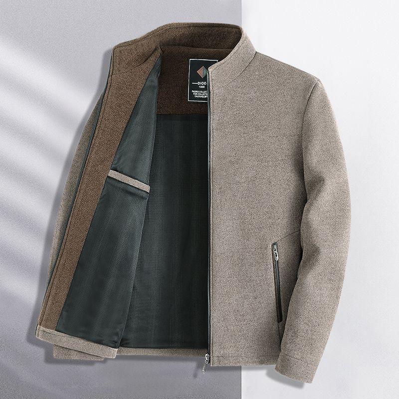 

Romon Men s Wool Jacket - Business Casual, Windproof Stand Collar for Middle-Aged & Elderly (Autumn/Spring) 4XL 160-180 jin кофейный