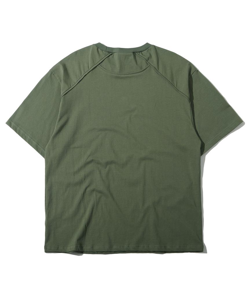 ATTENTIONROW 22Ss07At030 Shoulder Piping Regular Oversized Short Sleeve (Khaki Military)