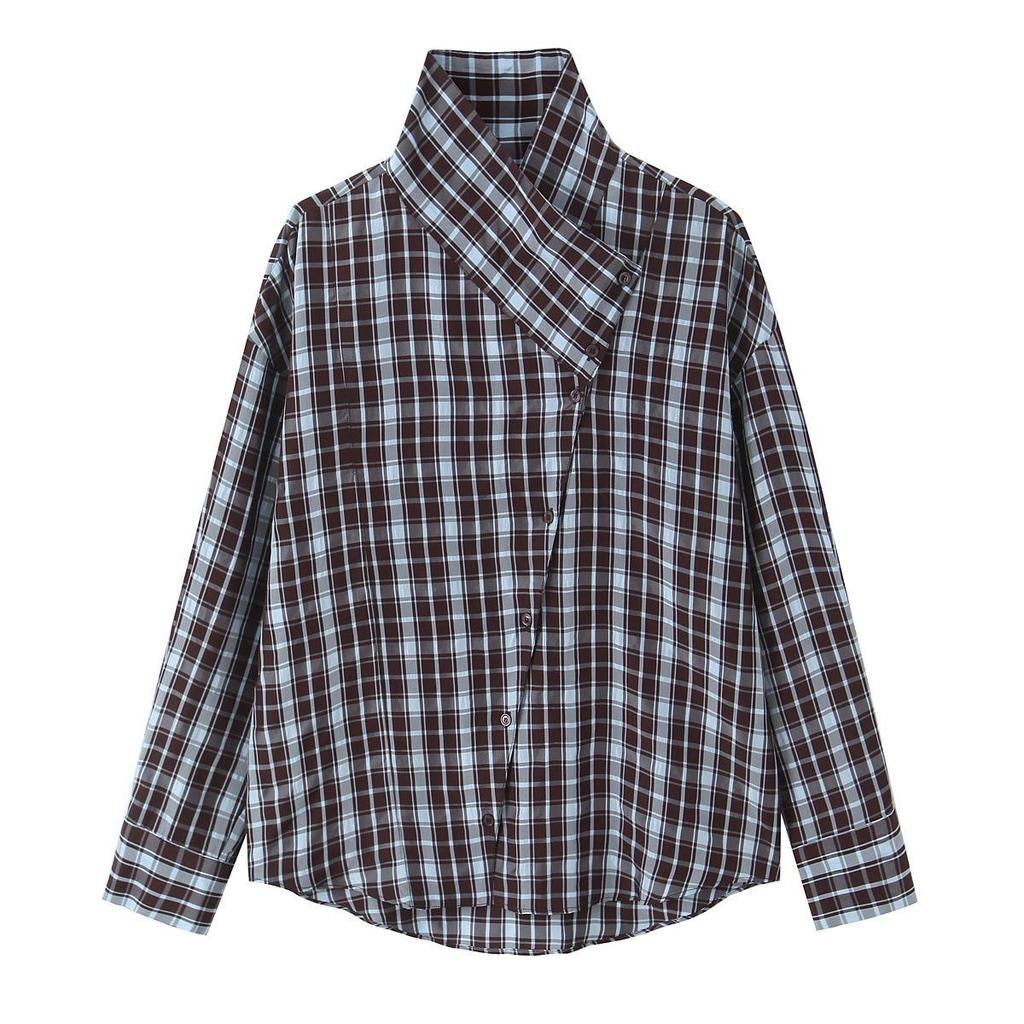 European Style Women's Plaid Double-Breasted Shirt 2026