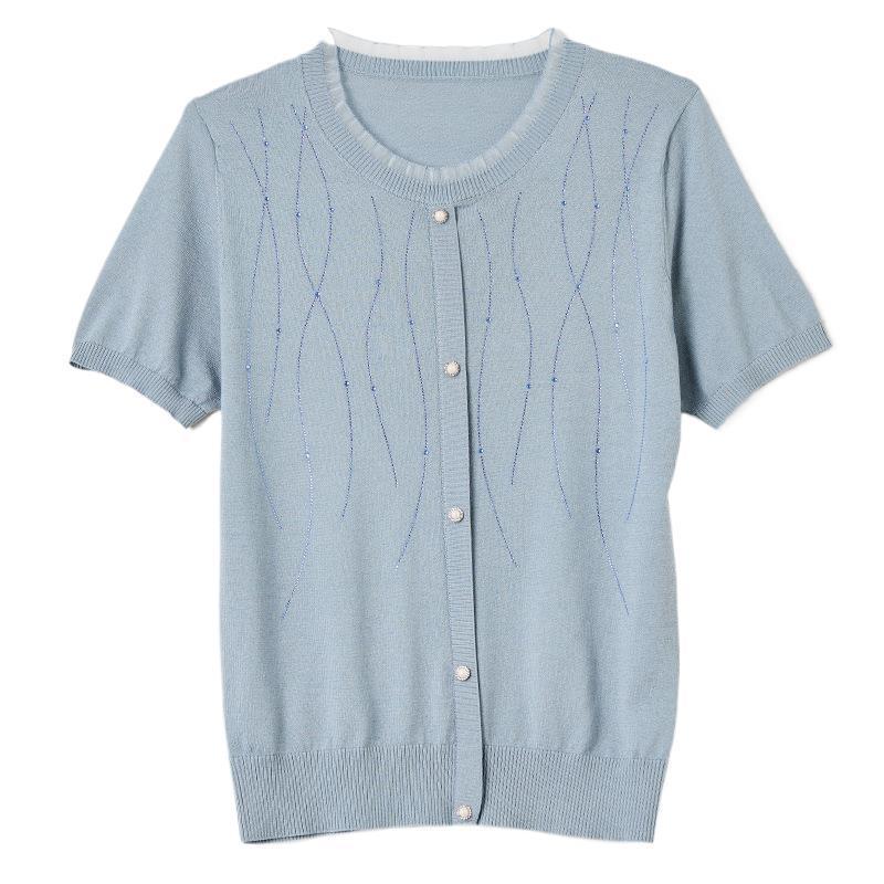 2026 Stylish Ice Silk T-shirt for Middle-aged & Elderly Women - Versatile Round Neck Short Sleeve Knit Top