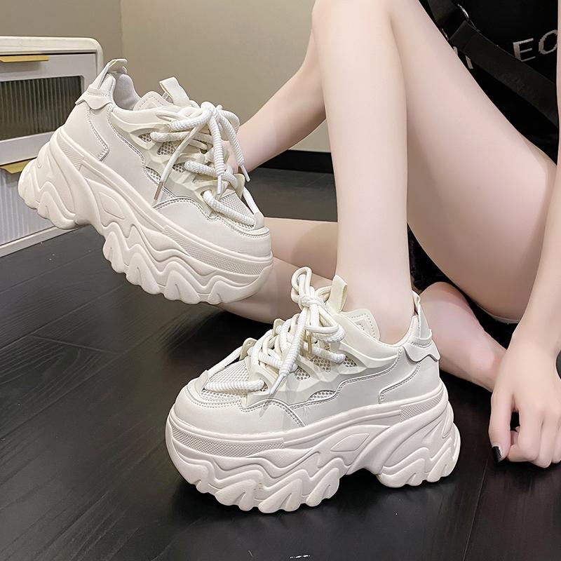 Fashion 8.5CM Heels Chunky Sneakers Winter Autumn Women Warm Snow Shoe Comfortable Casual Leather Shoes 2025 Fashion Female Plush Shoes