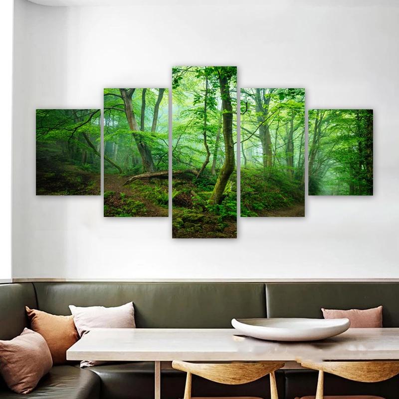 5 Panels Nature Forest Posters Canvas Painting Tree Landscape Picture Prints Wall Art For Living Room Modern Home Decor No Frame