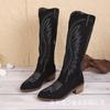 New Large Retro Embroidered V-neck Women's Autumn and Winter Coarse Heel Middle Tube Internet Red Knight Boots Short Boots