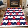 Red Crabs On Blue and White Waves Patterned Carpet, Non Slip Mat Suitable for Living Room and Bedroom Sofas