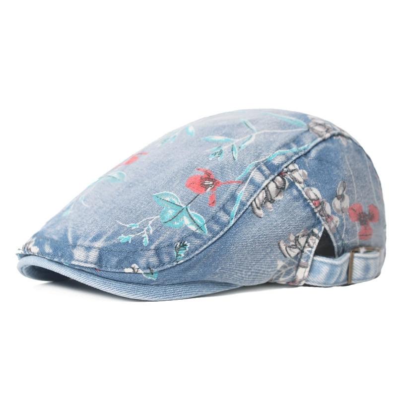 

Ethnic Style Beret for Women British Retro Korean Fashion Printed Washed Denim Baseball Cap Casual Forward Cap, Trendy 58 светло-синий
