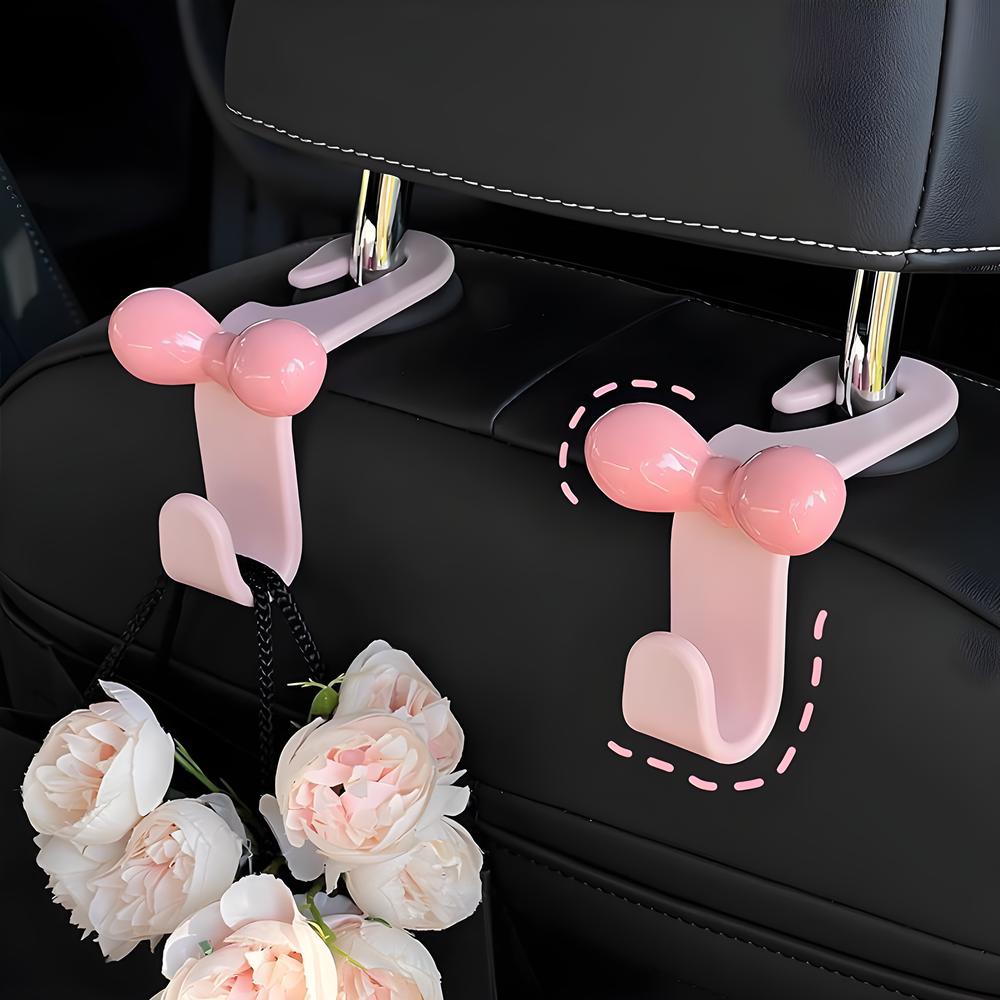 

4PCS Car Seat Headrest Hooks, Cute Bow Vehicle Back Seat Hanger for Purses Bag, Backseat Storage Hanging Organizer Accessories