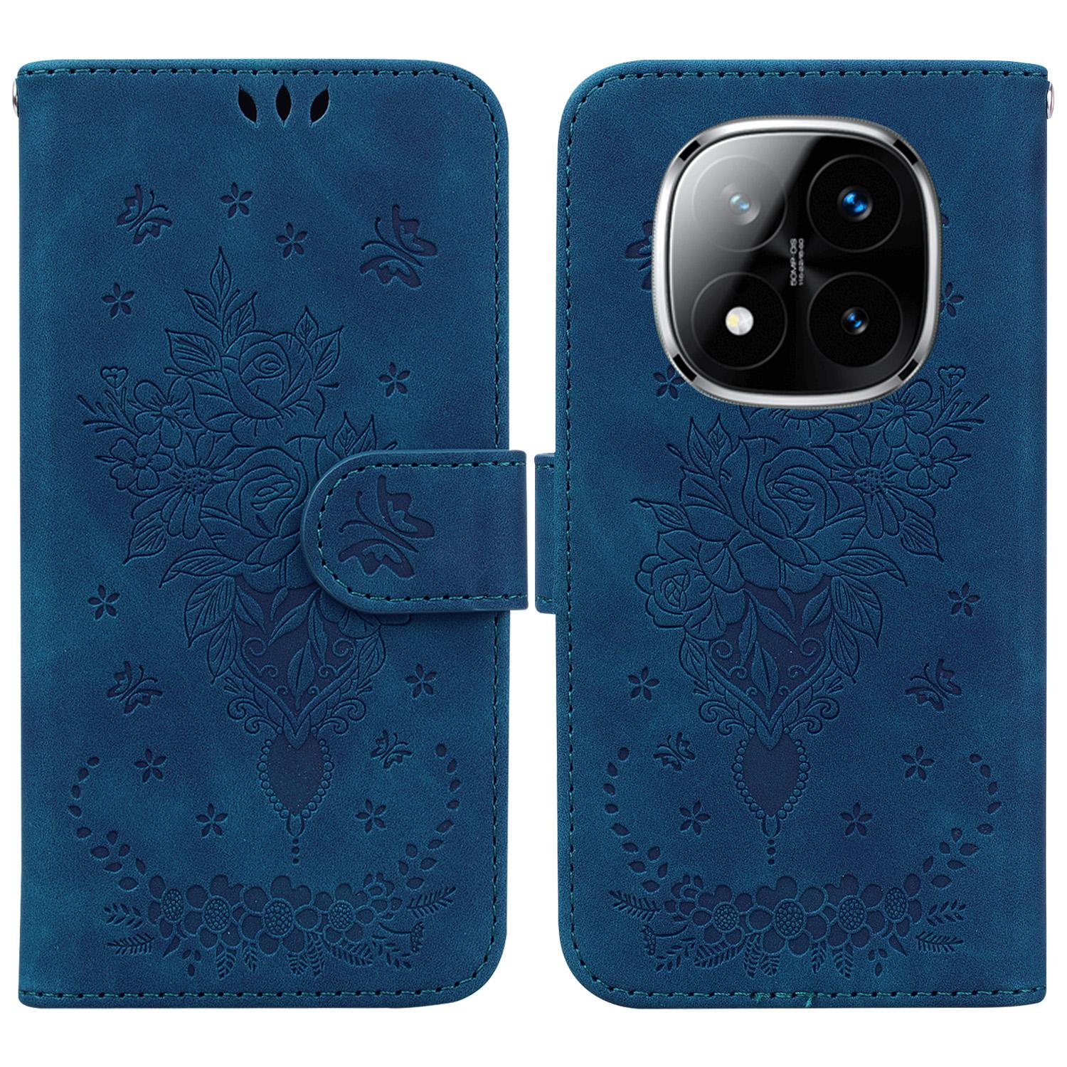 

Для Xiaomi Redmi Note 14 Pro 5G/Poco X7 5G Чехол Кожаный кошелек Чехол для телефона С тиснением в виде бабочки и цветка E