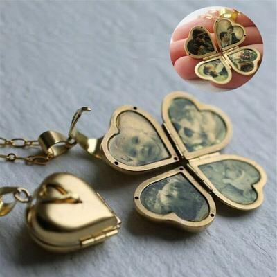 1PC Vintage  Golden Color Heart Shaped Pendant Can Be Placed On The Photo Necklace for Women Jewelry