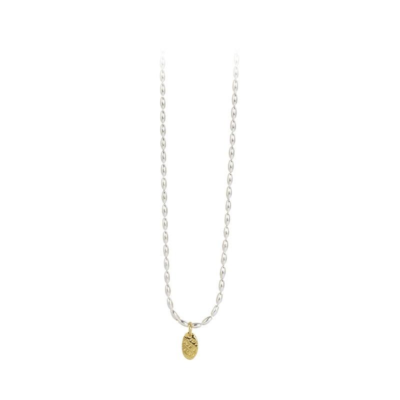 Korean Style 925 Silver Oval Bead Clavicle Necklace Women Niche Design Silver Jewelry