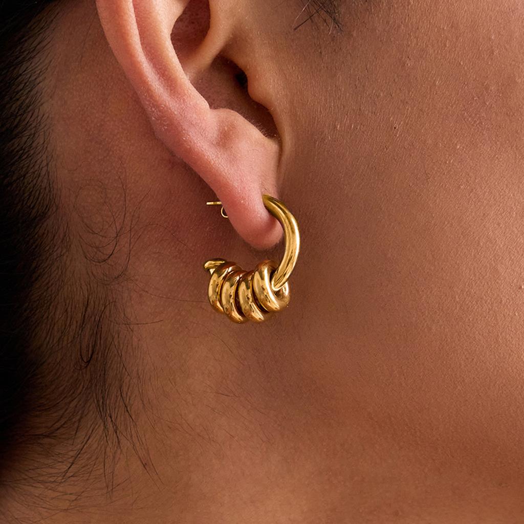 Youthway Women's Classic C-Shaped Hollow Multi-Ring Stud Earrings 18K Gold Color Plated Stainless Steel for Daily Commuting Wear