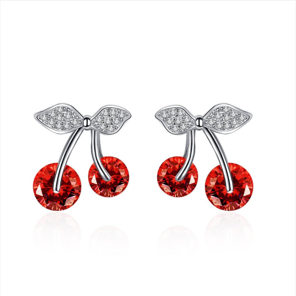 

2026 New Cherry Stud Earrings Women s Super Flash Temperament Flower Earrings Fashion Personality Trendy Earrings Earrings