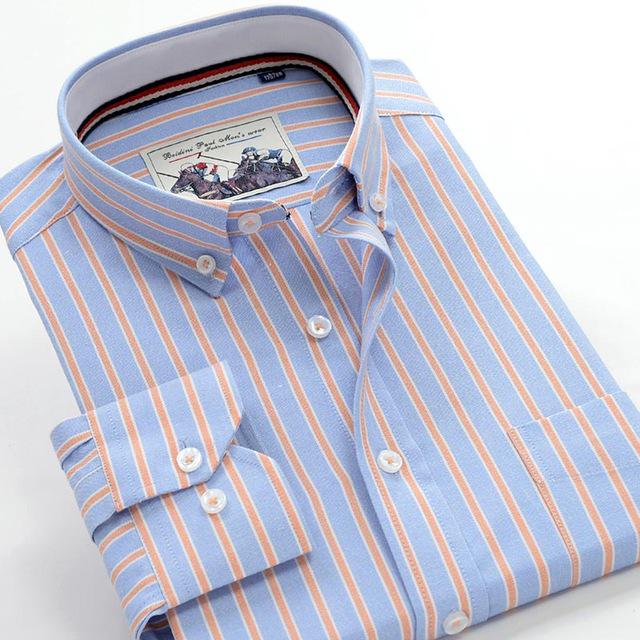 Oxford Shirts Men Striped Casual Men Shirts Long Sleeve England Style Big Size Shirts Men