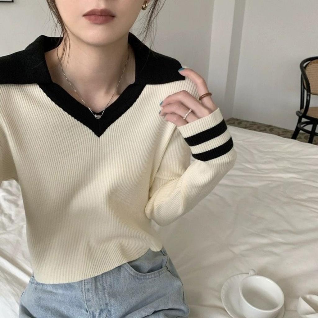 Autumn and Winter Slim Fit Collar Temperament Commuting Versatile Base Knit Sweater Women's Top Slim Fit and Slimming Effect
