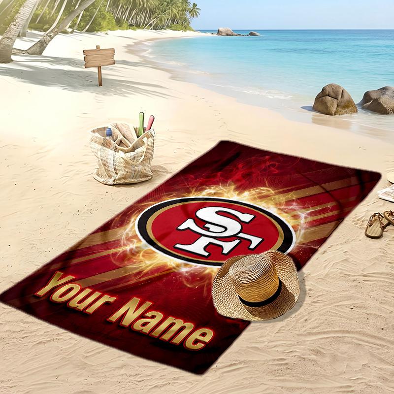 San Francisco 49ers Custom Beach Towel, Print Your Name Text Lightweight Absorbent Towel for Swimming Travel