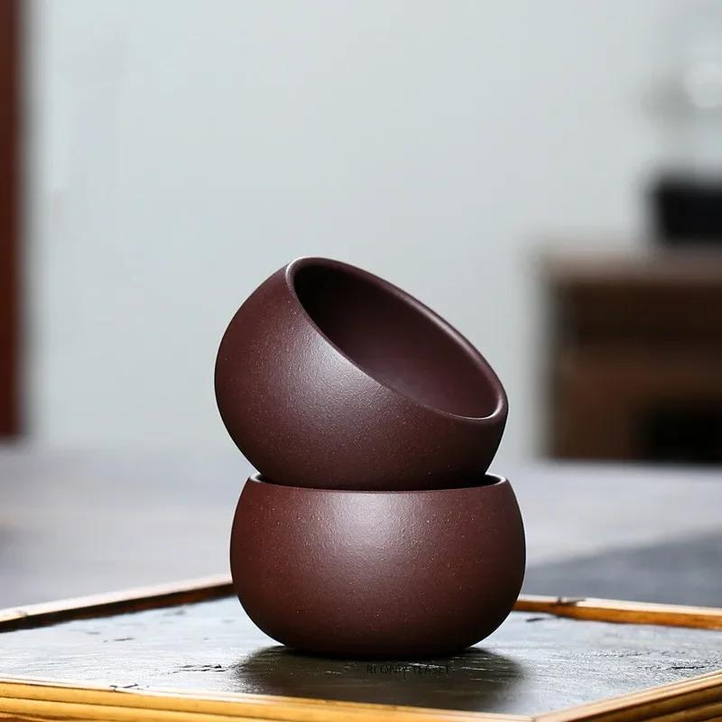 

2 Pcs/set Chinese Yixing Purple Clay Teacup Travel Cup Handmade Tea Bowl Master Tea Cup Customized Tea Set Accessories 65ml 6.5x3.6cm 65ml