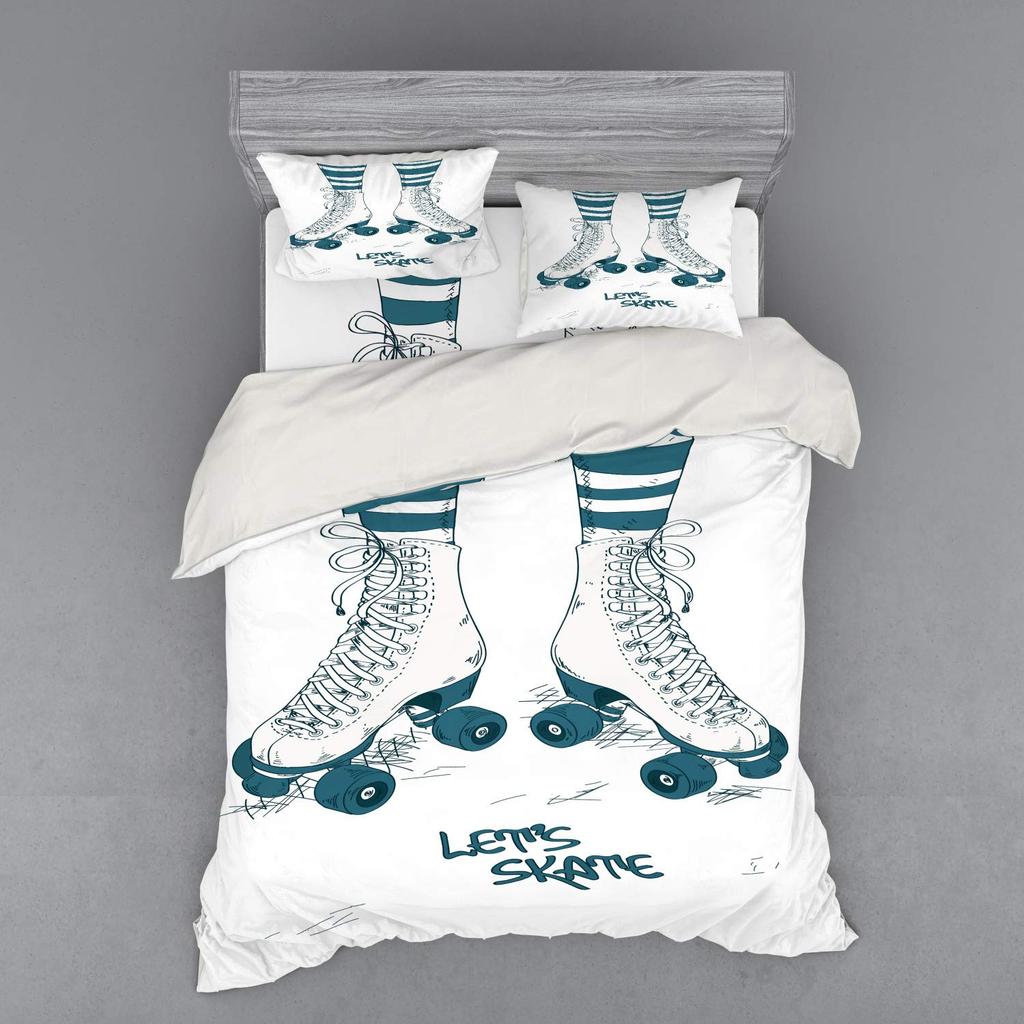 Roller Skates Duvet Cover Set For Kids Teens Boys Girls Lightweight Bedspread Cover Bedroom Decor Winter Sports Game Bedding Set
