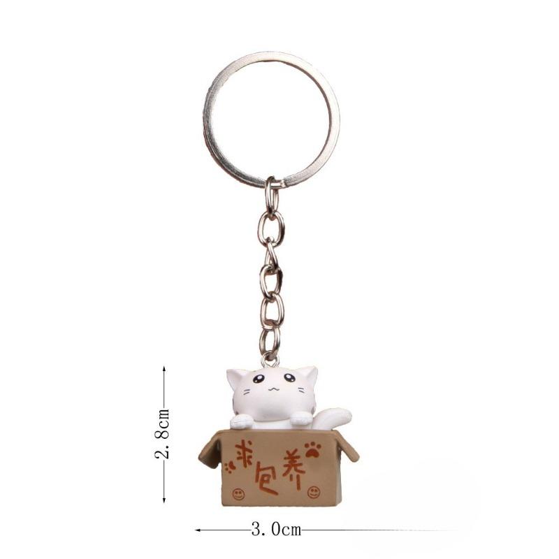 Plastic Three-dimensional Couple Cartoon Key, Little Cat Keychain Ring, Chain